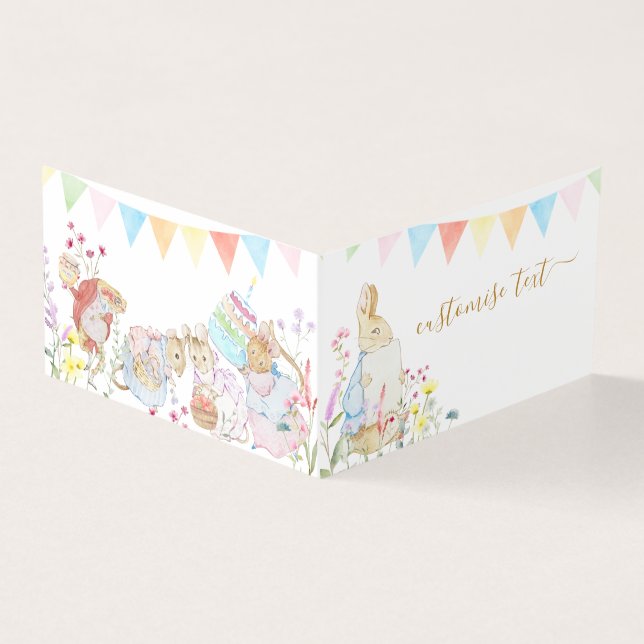 Tarjeta Beatriz Peter the Rabbit Woodland Baby Shower (Exterior)