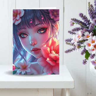 Tarjeta Beautiful Anime Girl Thinking of You