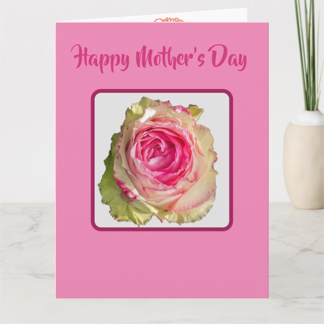 Tarjeta Beautiful Full Pink Rose Mother's Day (Anverso)