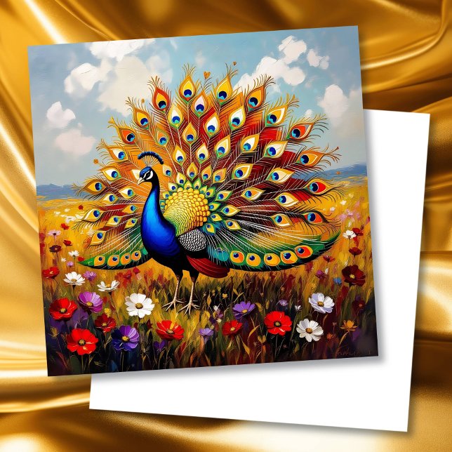 Tarjeta Beautiful Gold and Blue Peacock Blank (Subido por el creador)