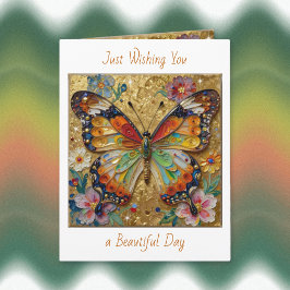 Tarjeta Beautiful Impasto Butterfly and Flowers Blank