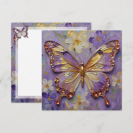 Tarjeta Beautiful Purple Butterfly and Flowers Blank