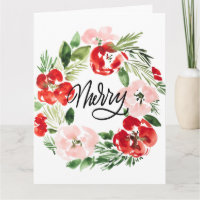Beautiful Watercolor Christmas wreath Merry