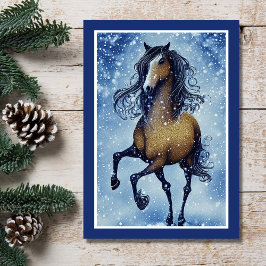 Tarjeta Beautiful Whimsical Horse Winter Birthday