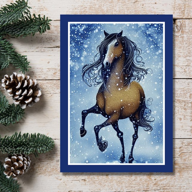 Tarjeta Beautiful Whimsical Horse Winter Birthday (Subido por el creador)