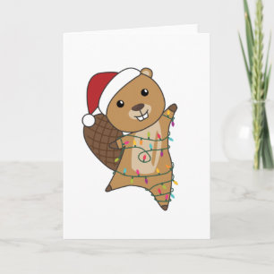 Tarjeta Beaver Navidades animados animales de invierno cas
