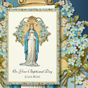 Tarjeta Bebé Baptismal Christening Virgen Religiosa Mary