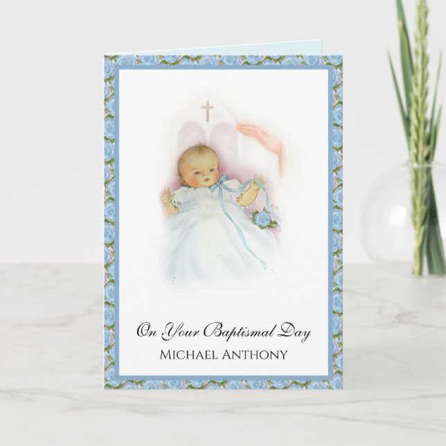 Tarjeta Bebé bautista niño cristiano religioso (Anverso)