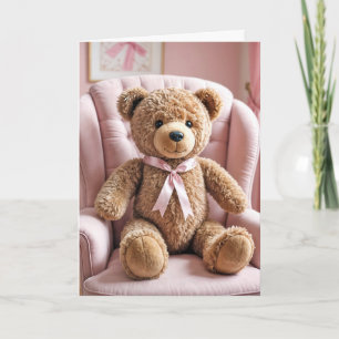 Tarjeta Bebé Chica Teddy Oso Con Bow Rosa