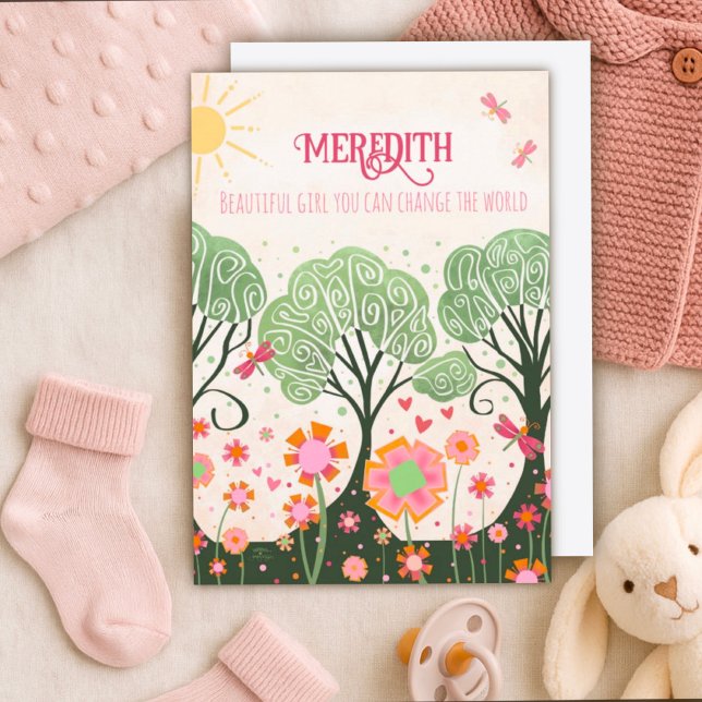 Tarjeta Bebé Chica Whimsical Árbol Nombre personalizado ro (Subido por el creador)