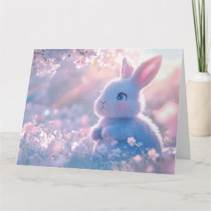 Tarjeta Bebé conejo adorable en un campo de flores