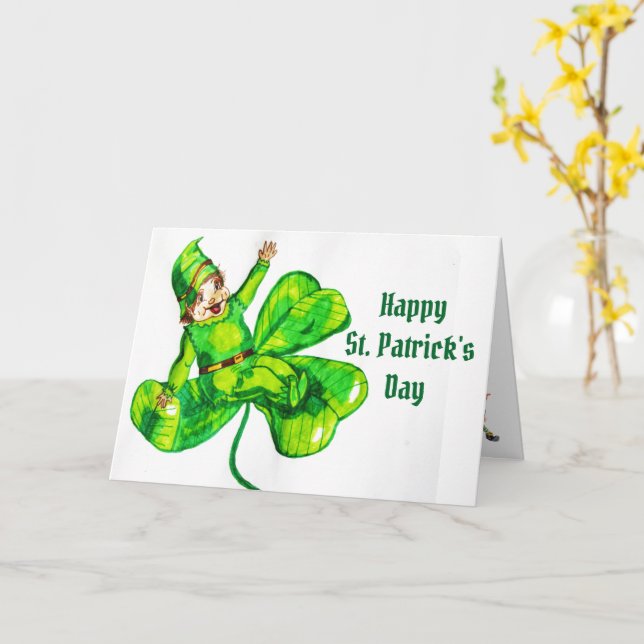 TARJETA BEBÉ DUENDE DEL DÍA DE SAN PATRICIOS (flor amarilla)