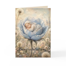 Bebé durmiendo en flor azul Felicidades