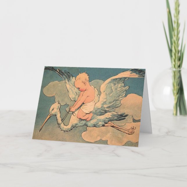 Tarjeta Bebé en una cigüeña (Anverso)