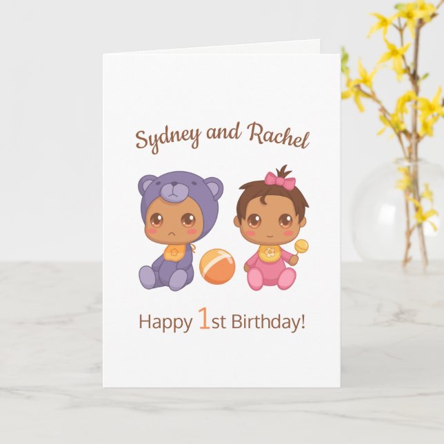 Tarjeta Bebé Gemelos Primeros Nombres de Cumpleaños 2 (flor amarilla)