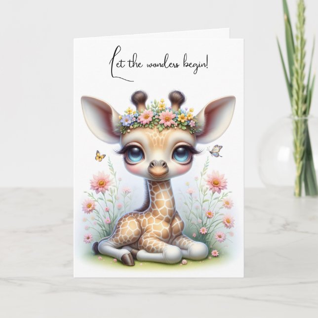 Tarjeta Bebé Giraffe En Flores Felicitaciones (Anverso)