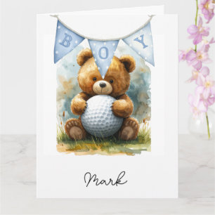 Tarjeta Bebé golfista tema en campo de golf