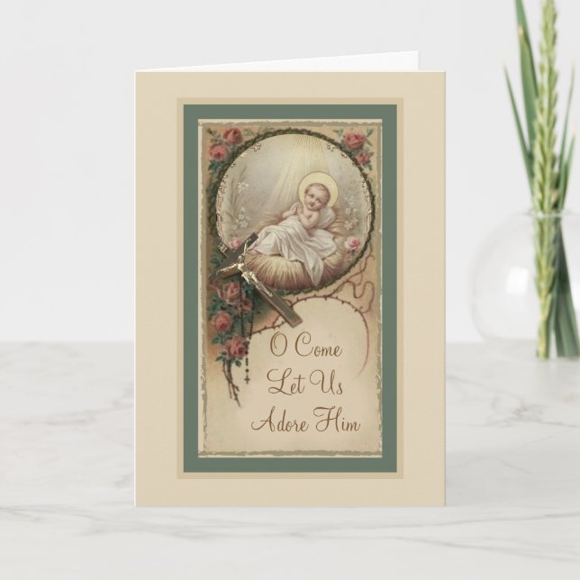 Tarjeta Bebé Jesús Navidades Rosas Vintage (Anverso)