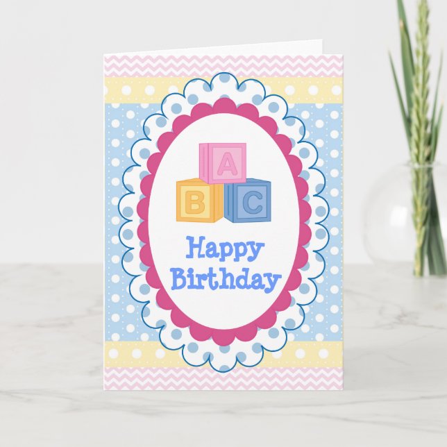 Tarjeta Bebé lindo ABC Polkadot Cumpleaños (Anverso)