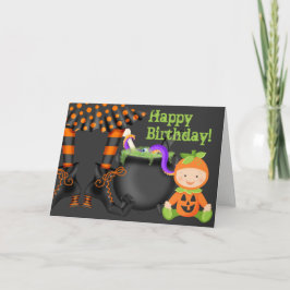 Tarjeta Bebé lindo con traje de calabaza Cumpleaños de Hal