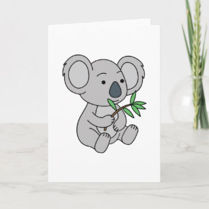 Tarjeta Bebé lindo Koala con hojas de eucalipto