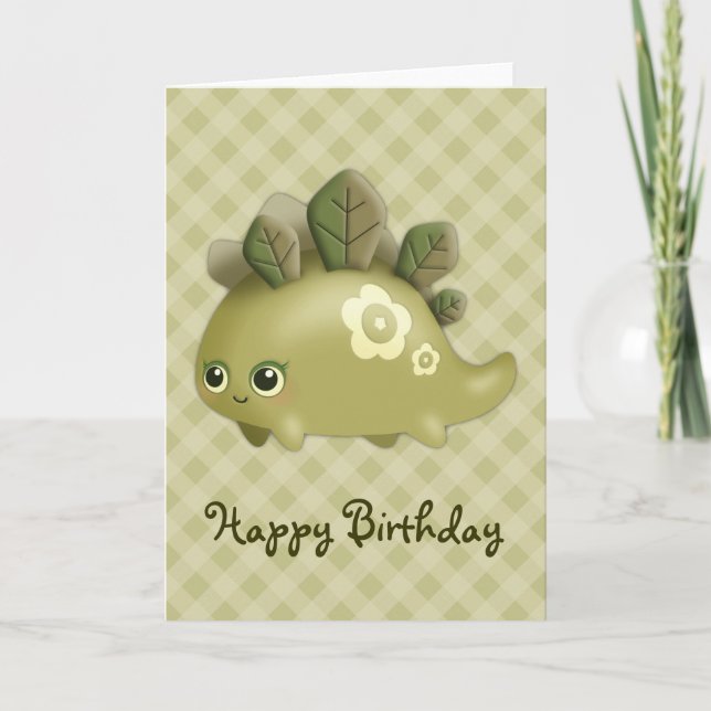 Tarjeta Bebé lindo Leafy Criatura de Dino Kawaii - Cumplea (Anverso)