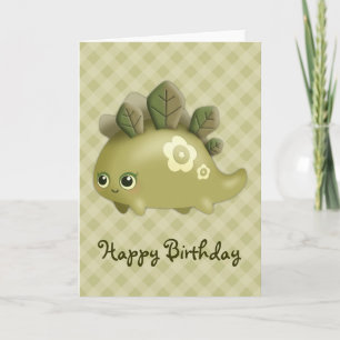 Tarjeta Bebé lindo Leafy Criatura de Dino Kawaii - Cumplea