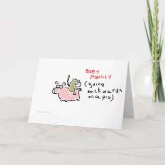 Tarjeta Bebé Mono (montado al revés en un cerdo)