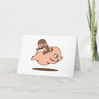 Tarjeta Bebé mono (yendo hacia atrás en un cerdo)