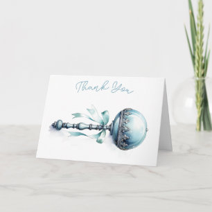 Tarjeta Bebé Niño Sonajero Azul Elegante Agradecimiento pa