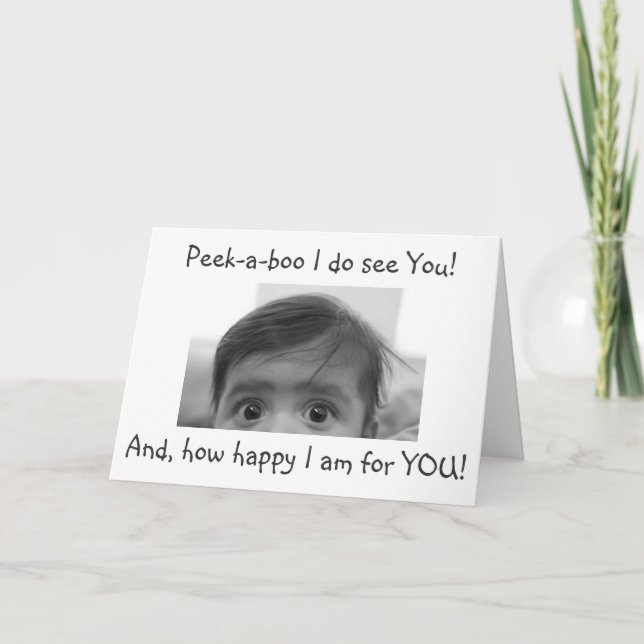 TARJETA BEBÉ PEEK-A-BOO **FELICITACIONES DE ADOPCIÓN** (Anverso)