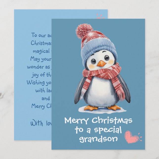 Tarjeta Bebé pequeño pingüino Navidades azules para vacaci (Anverso / Reverso)