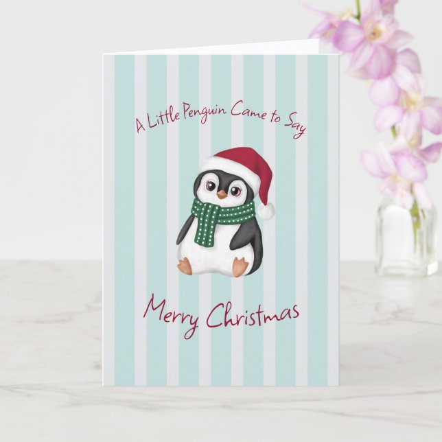 Tarjeta Bebé Pingüino Adorable con Gorro de Santa Navidad (Orquídea)