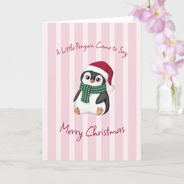 Tarjeta Bebé Pingüino Adorable con Gorro de Santa Navidad (Orquídea)