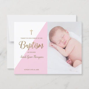 Tarjeta Bebé Rosa Moderno Bebé Foto Baptismo Gracias