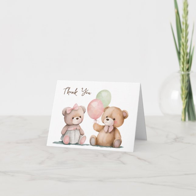 Tarjeta Bebé Twin Teddy Bears Gracias (Anverso)