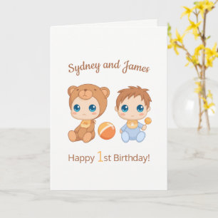 Tarjeta Bebé Twins primeros nombres de cumpleaños en blanc
