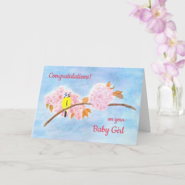 Tarjeta Bebé y expectativa personalizada - Aves y flores (Orquídea)