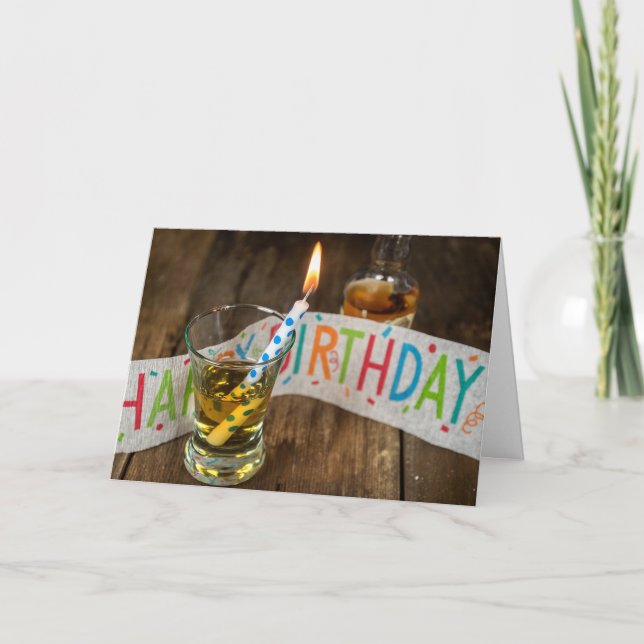 Tarjeta Beber de cumpleaños en vidrio de disparo (Anverso)