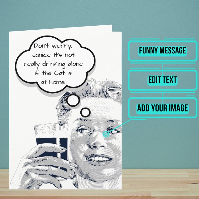 Tarjeta Beber solo es divertido cumpleaños vintage (Looking for the perfect funny card with a retro twist?)