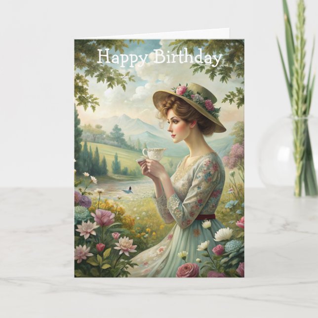 Tarjeta Beber té en el jardín (Anverso)