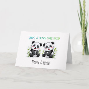 Tarjeta Bebés Gemelos, Oso Panda, Gemelos Personalizados B