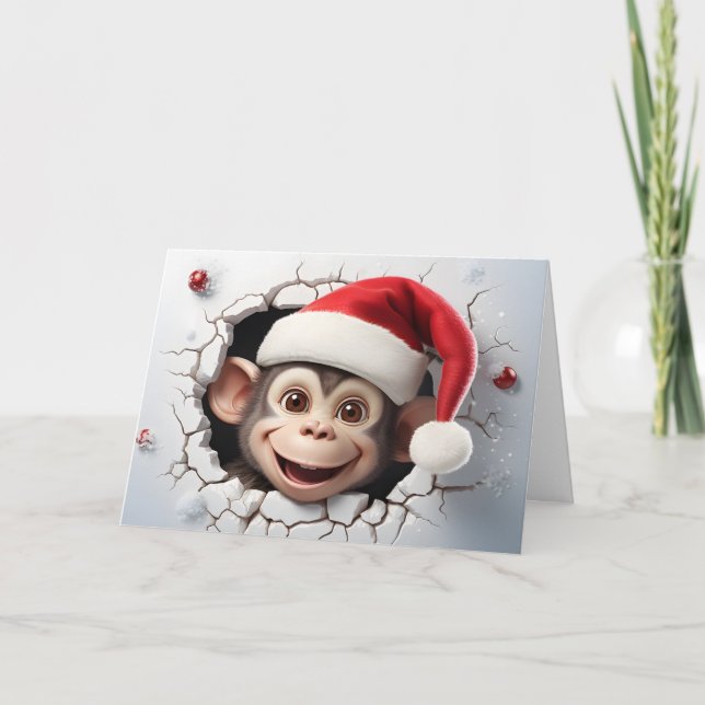 Tarjeta Bebés Navidades animales Saludos de monos 3D (Anverso)