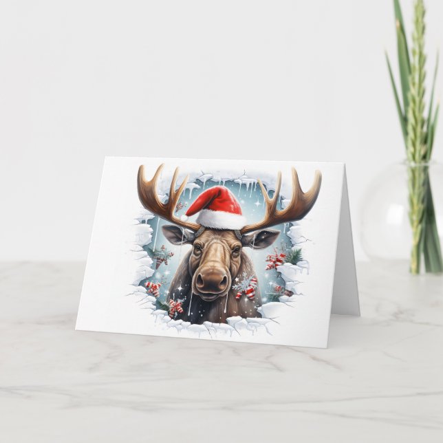 Tarjeta Bebés Navidades animales Saludos en Moose 3D (Anverso)