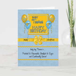 Tarjeta Bebés Primer cumpleaños Taurus Zodiac