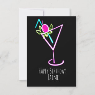 Tarjeta Bebida Cóctel de Neon Fiesta de Cumpleaños Negro