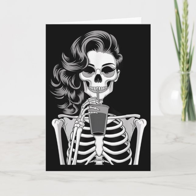 Tarjeta Bebida de estilo retro de Halloween esqueleto Quir (Anverso)