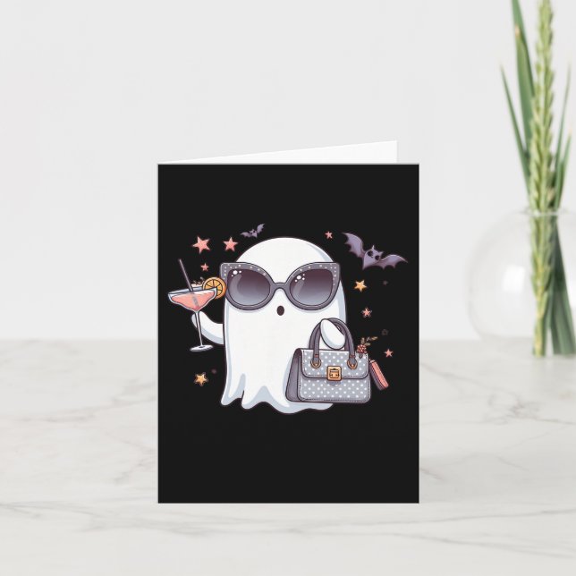 Tarjeta Bebida de Halloween de Cute Tail Ghost Boujee Booj (Anverso)