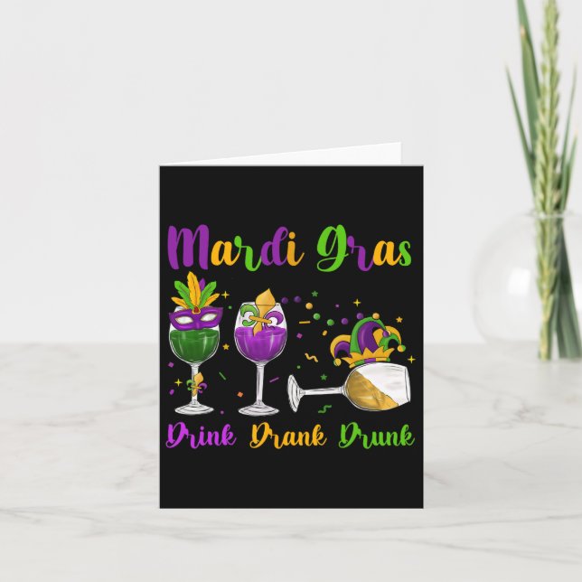 Tarjeta Bebida Mardi Gras Bebida Máscara De Vino Borracho  (Anverso)