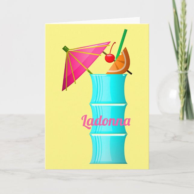Tarjeta Bebida tropical colorida verano cóctel hawaiano (Anverso)